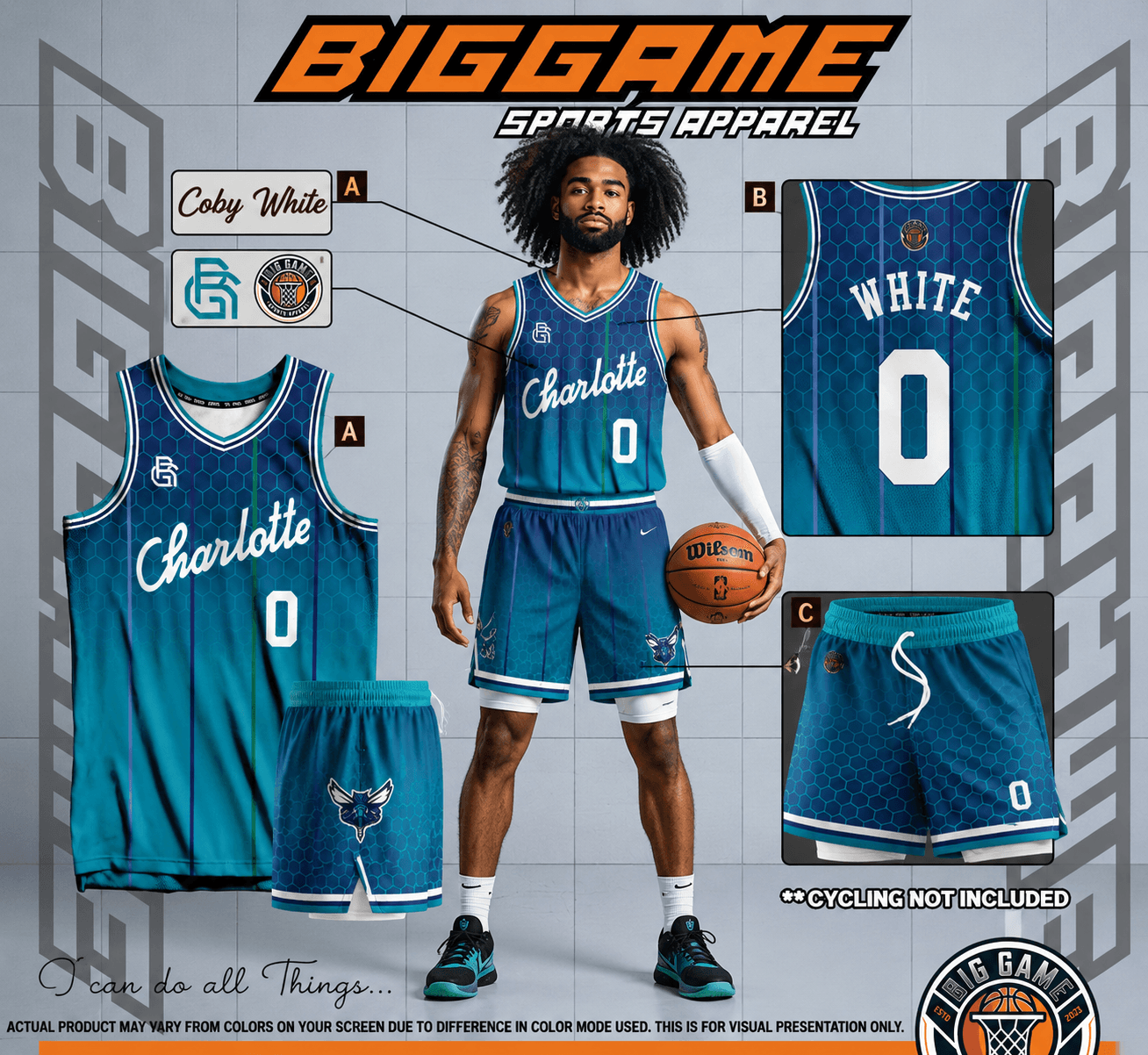 Teal Crown V2 full-sublimation custom basketball jersey and shorts set, front and back view