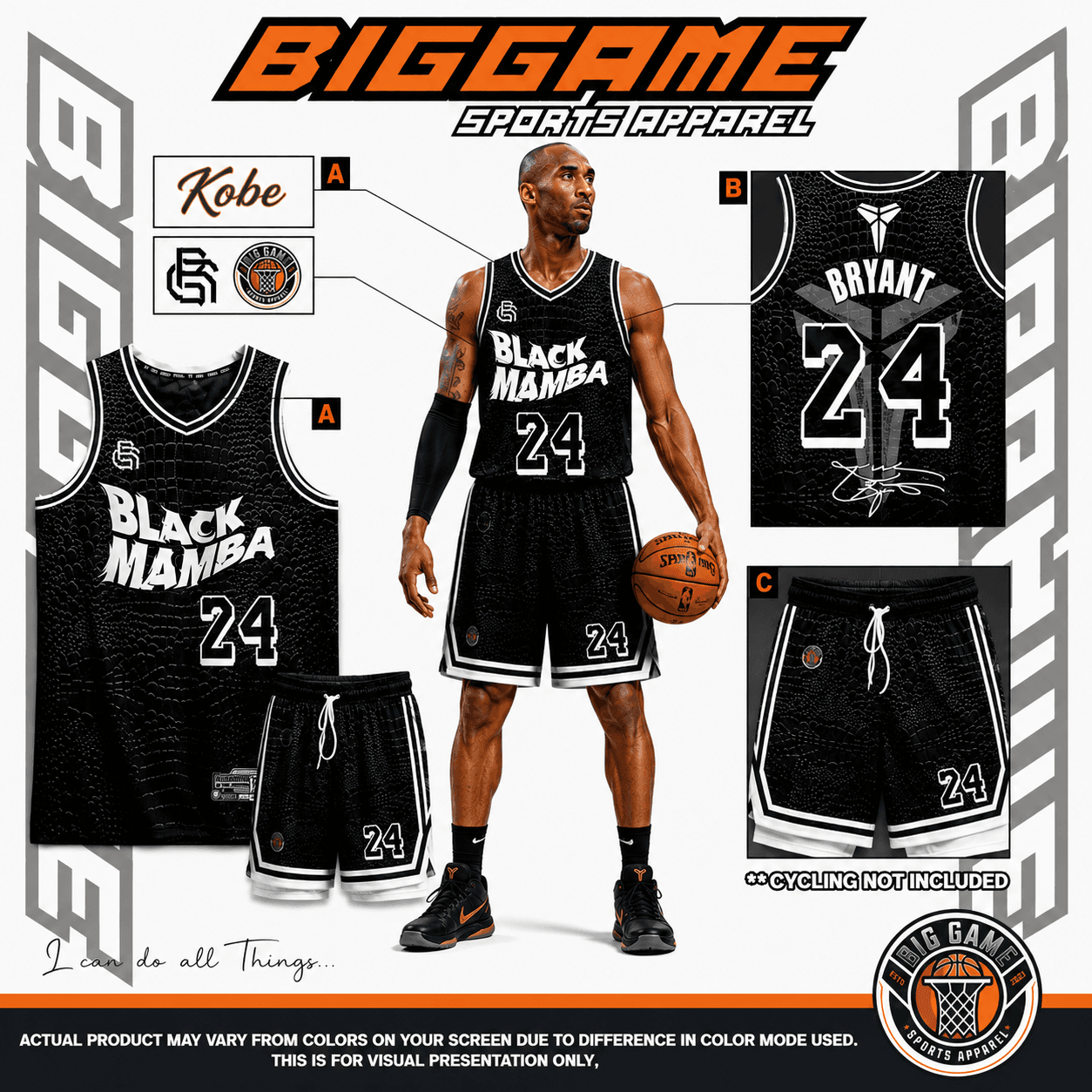 Serpent Black full-sublimation custom basketball jersey and shorts set, front and back view